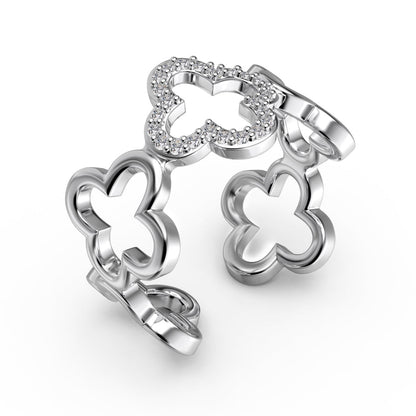[AURORA]Hollow Design Four-Leaf Clover Flower Shape Ring