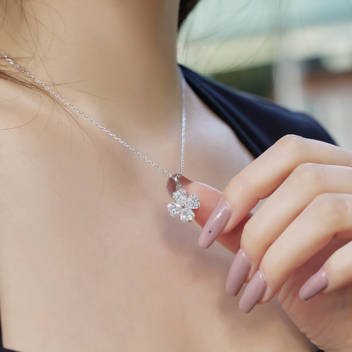 [Aurora]Heart-Shaped Four-Leaf Clover Bead Necklace