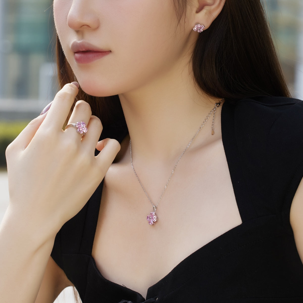 [Aurora]Heart-Shaped Four-Leaf Clover Bead Necklace