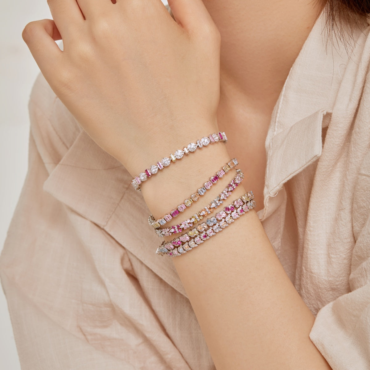 [Aurora]Delicate Colorful Emerald Cut Daily Bracelet