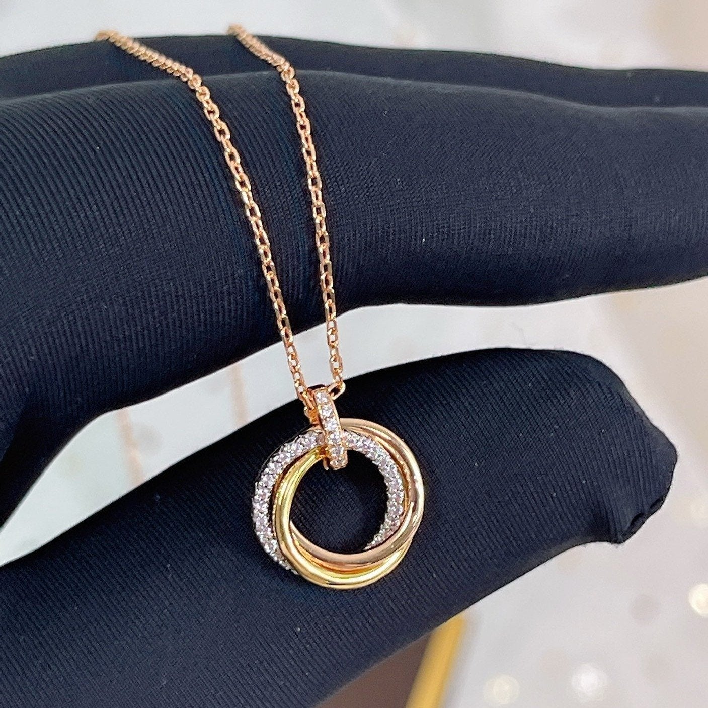 [Aurora]TRINITY NECKLACE SILVER GOLD PINK GOLD DIAMONDS
