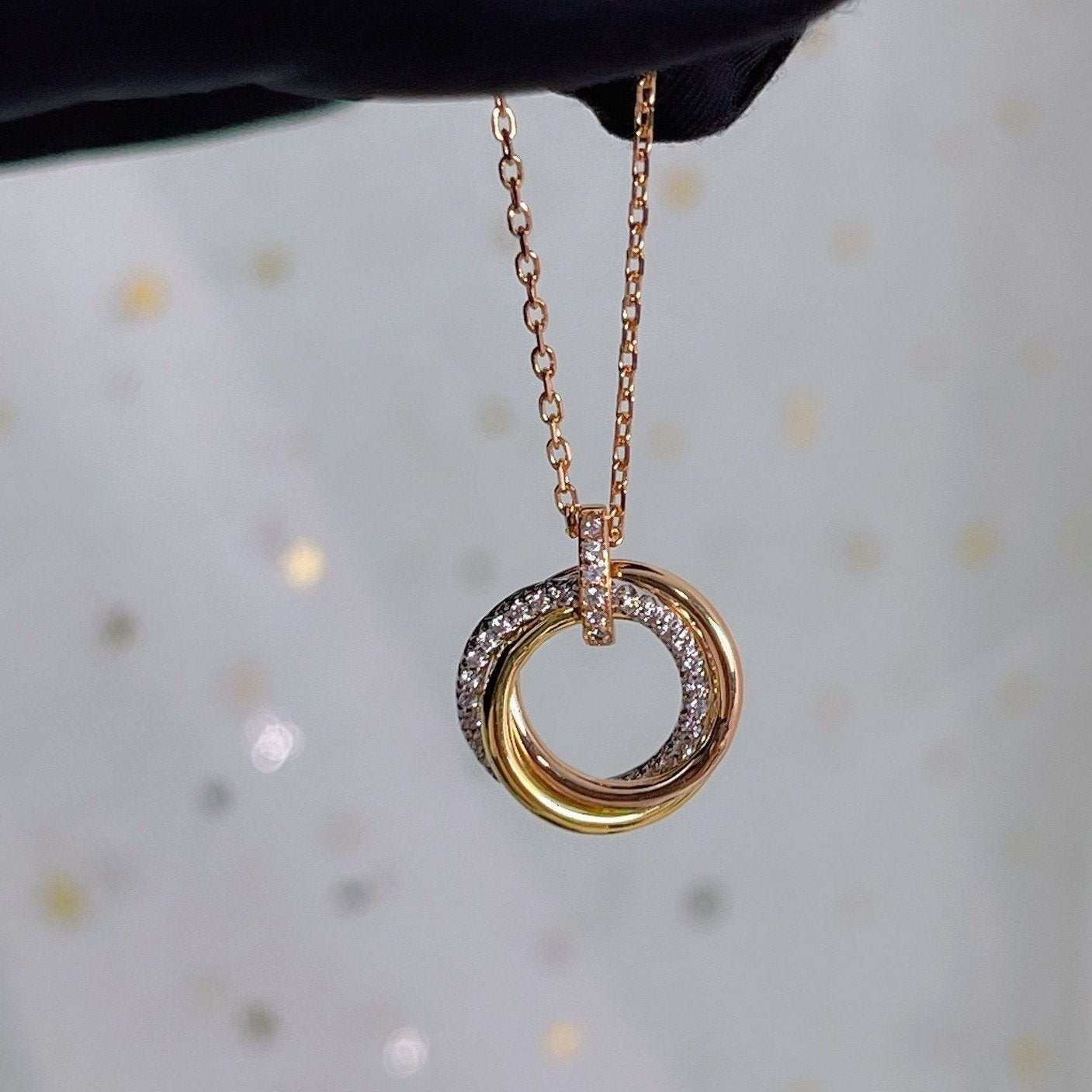 [Aurora]TRINITY NECKLACE SILVER GOLD PINK GOLD DIAMONDS