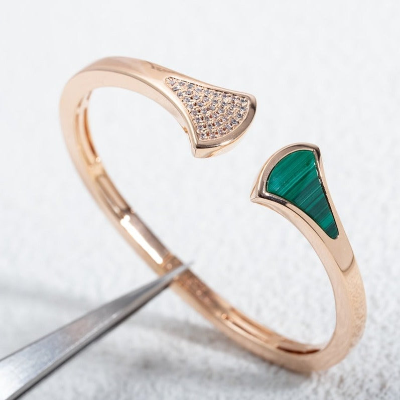 [AURORA]DREAM BRACELET OPEN MALACHITE PINK GOLD