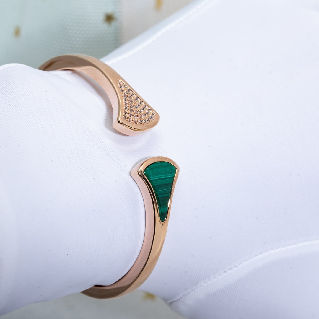 [AURORA]DREAM BRACELET OPEN MALACHITE PINK GOLD