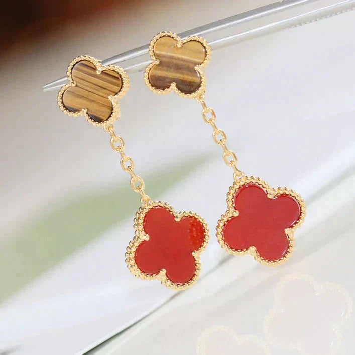 [Aurora]CLOVER  2 MOTIF  TIGER EYE CARNELIAN EARRINGS