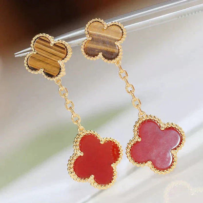 [Aurora]CLOVER  2 MOTIF  TIGER EYE CARNELIAN EARRINGS