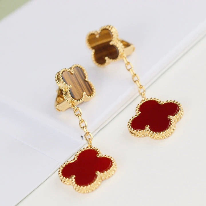 [Aurora]CLOVER  2 MOTIF  TIGER EYE CARNELIAN EARRINGS