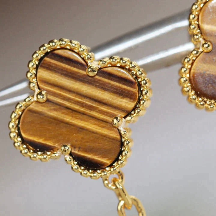 [Aurora]CLOVER  2 MOTIF  TIGER EYE CARNELIAN EARRINGS