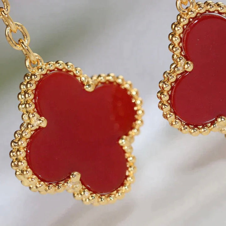[Aurora]CLOVER  2 MOTIF  TIGER EYE CARNELIAN EARRINGS