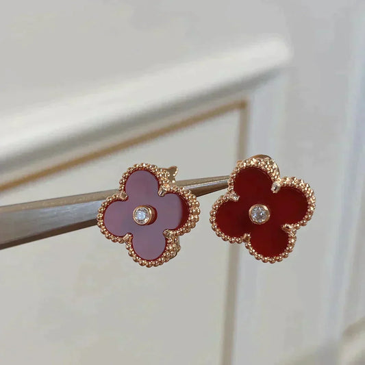 [Aurora]CLOVER MEDIUM 1 MOTIFS CARNELIAN  DIAMOND earrings