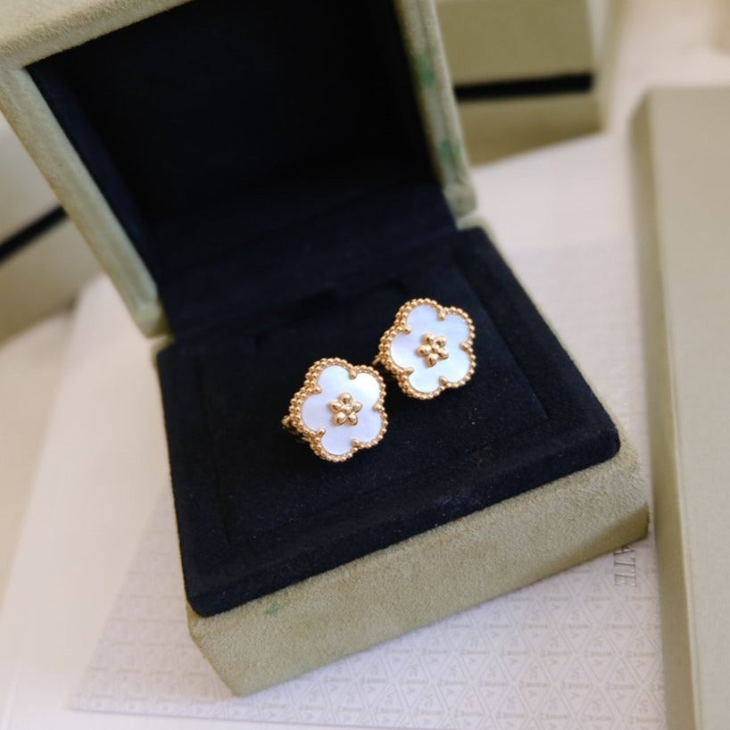 [Aurora]LUCKY PINK GOLD WHITE MOP EARRINGS