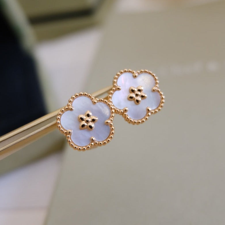 [Aurora]LUCKY PINK GOLD WHITE MOP EARRINGS