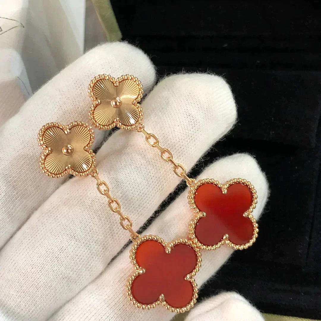 [Aurora]CLOVER 2 MOTIF  LASER CARNELIAN EARRINGS