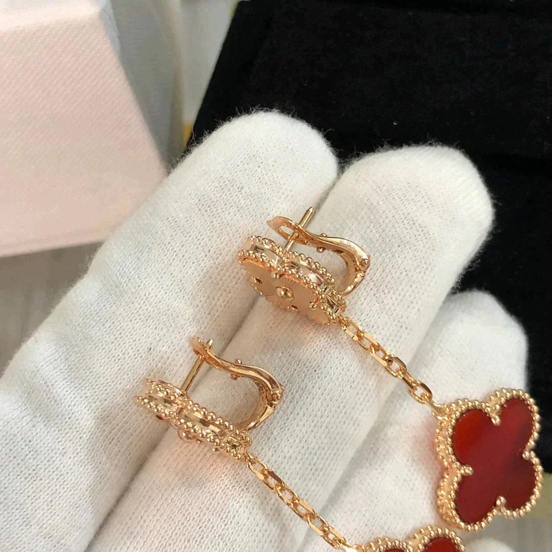 [Aurora]CLOVER 2 MOTIF  LASER CARNELIAN EARRINGS