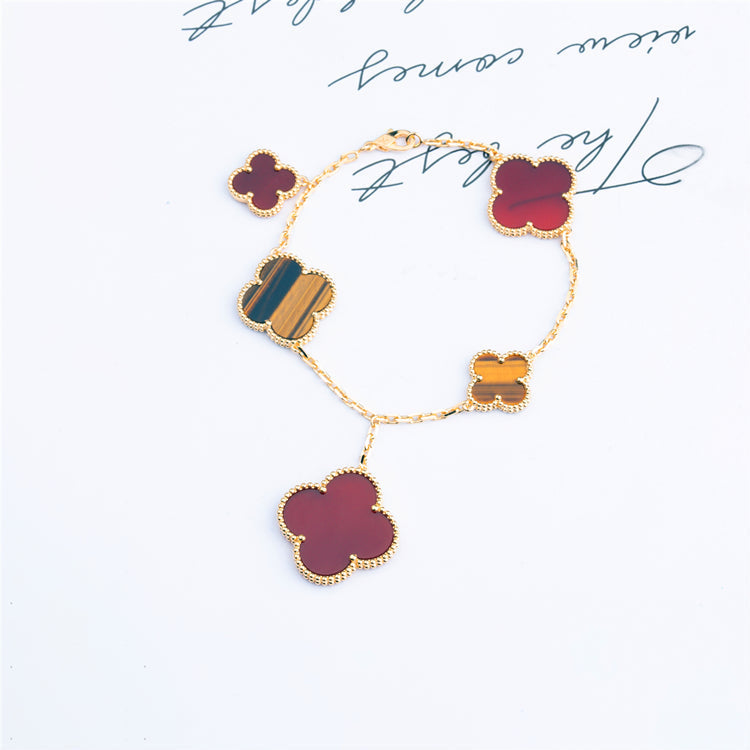 [Aurora]CLOVER BRACELET 5 MOTIFS CARNELIAN TIGER EYE