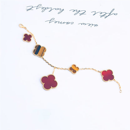 [AURORA]CLOVER BRACELET 5 MOTIFS CARNELIAN TIGER EYE
