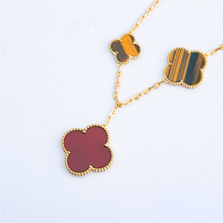 [Aurora]CLOVER BRACELET 5 MOTIFS CARNELIAN TIGER EYE