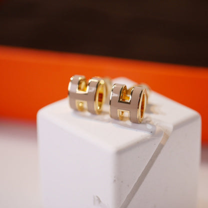 [Aurora]MINI POP H GOLD EARRINGS GREY