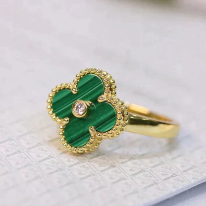 [Aurora]CLOVER MALACHITE RING GOLD DIAMOND
