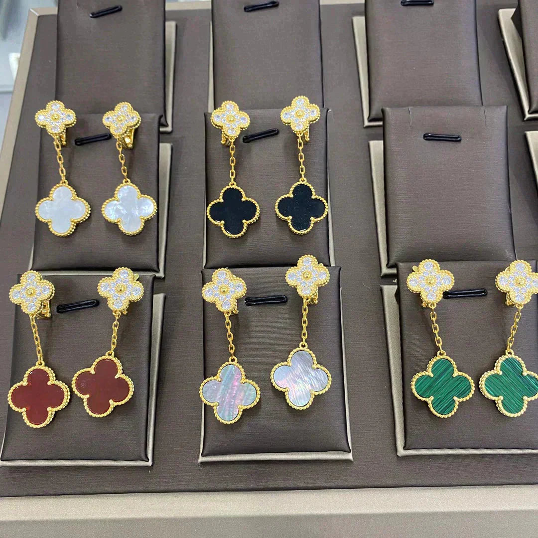 [Aurora]CLOVER  2 MOTIFS  DIAMOND  EARRINGS (MULTIPLE CHOICESç´