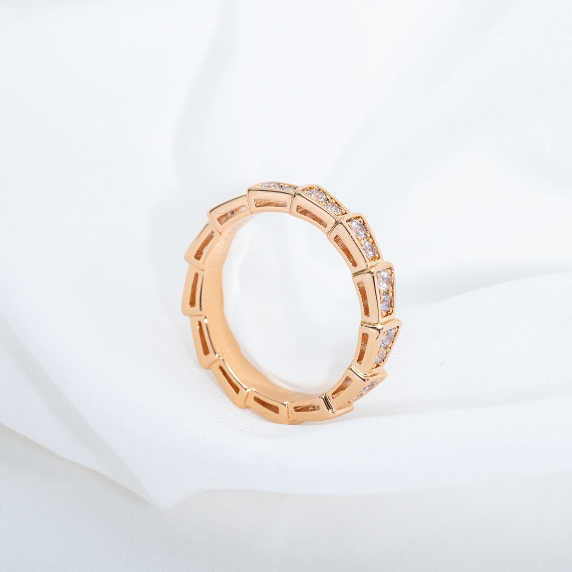 [Aurora]SERPENTI RING PINK GOLD DIAMOND PAVED 3MM