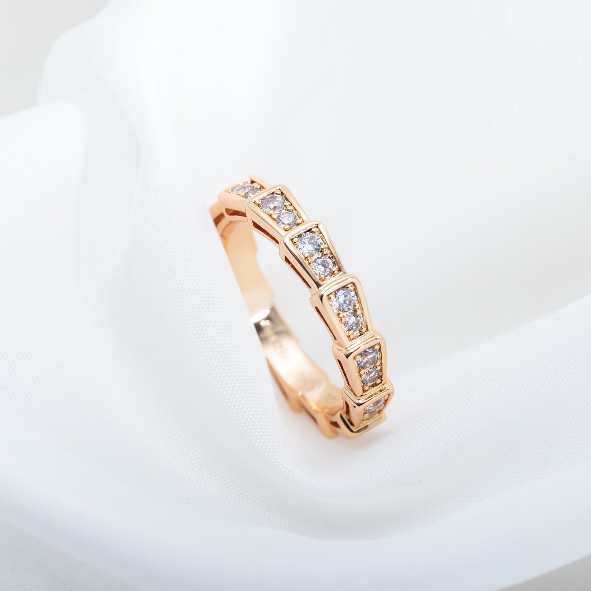 [Aurora]SERPENTI RING PINK GOLD DIAMOND PAVED 3MM