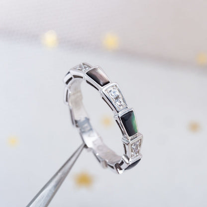 [AURORA]セルペンティリング シルバー ダイヤモンド ブラック モップ 3mm