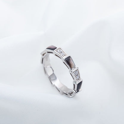[AURORA]セルペンティリング シルバー ダイヤモンド ブラック モップ 3mm