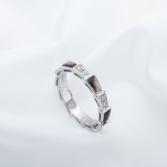 [AURORA]SERPENTI RING SILBER DIAMANT SCHWARZ MOP 3MM