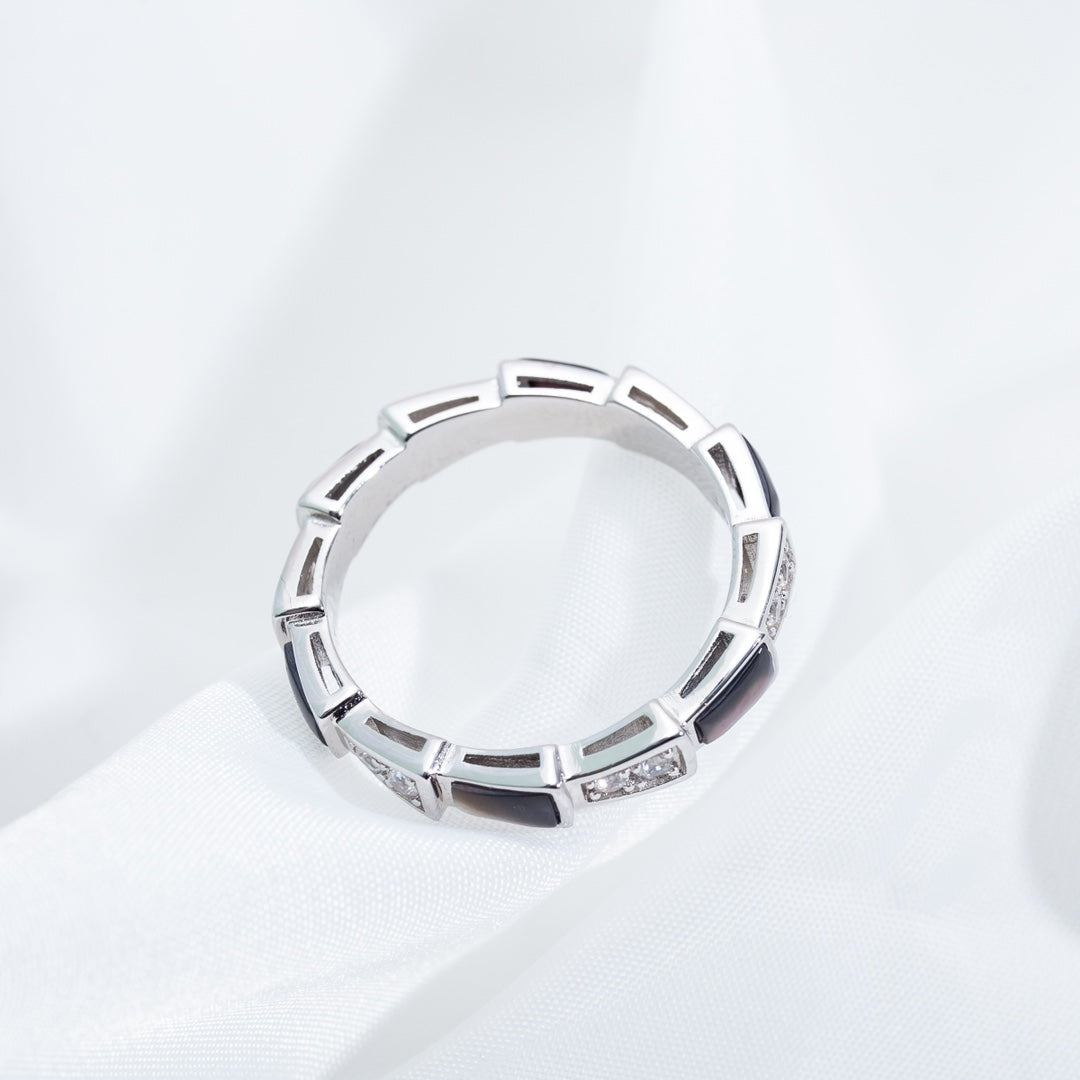 [AURORA]セルペンティリング シルバー ダイヤモンド ブラック モップ 3mm