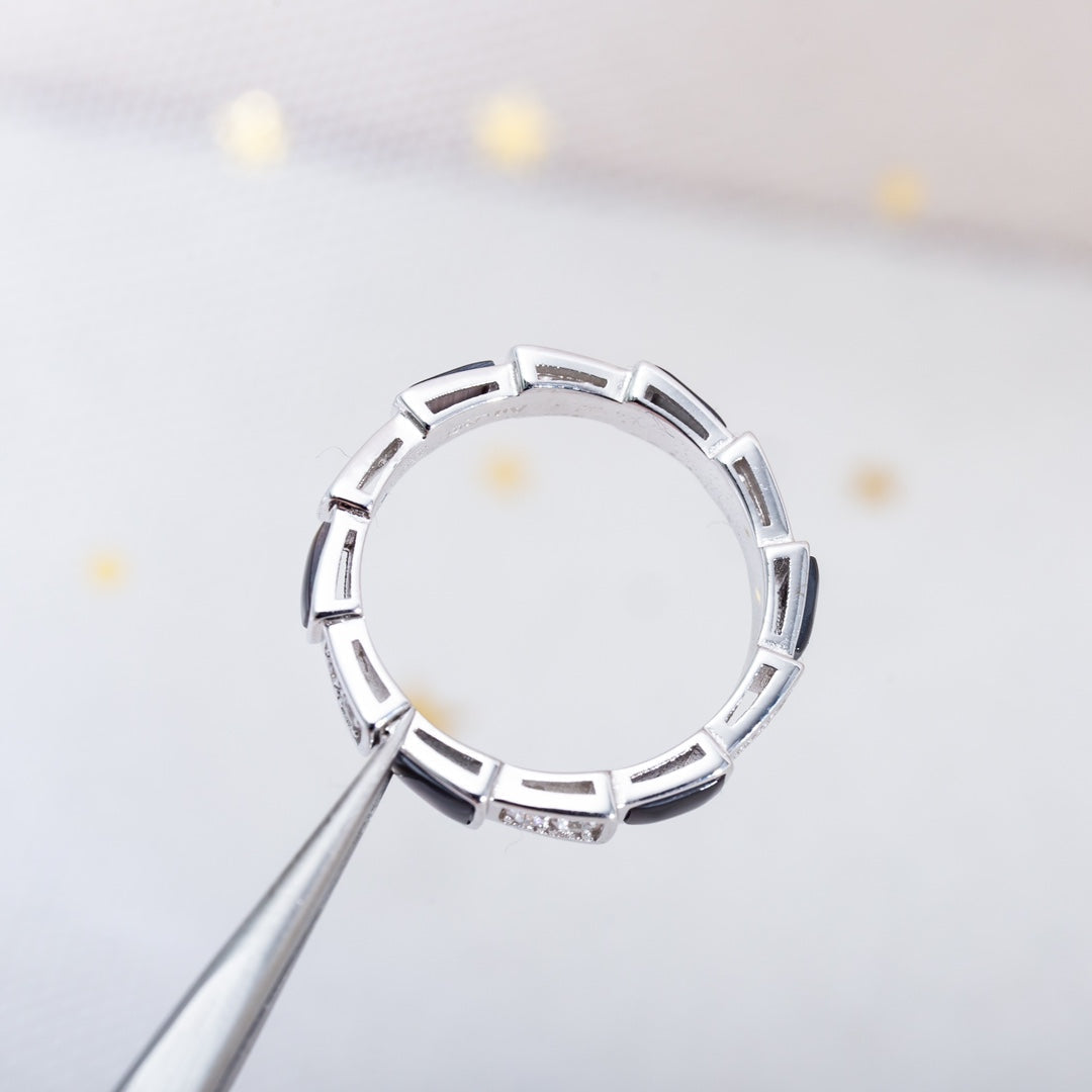[AURORA]セルペンティリング シルバー ダイヤモンド ブラック モップ 3mm