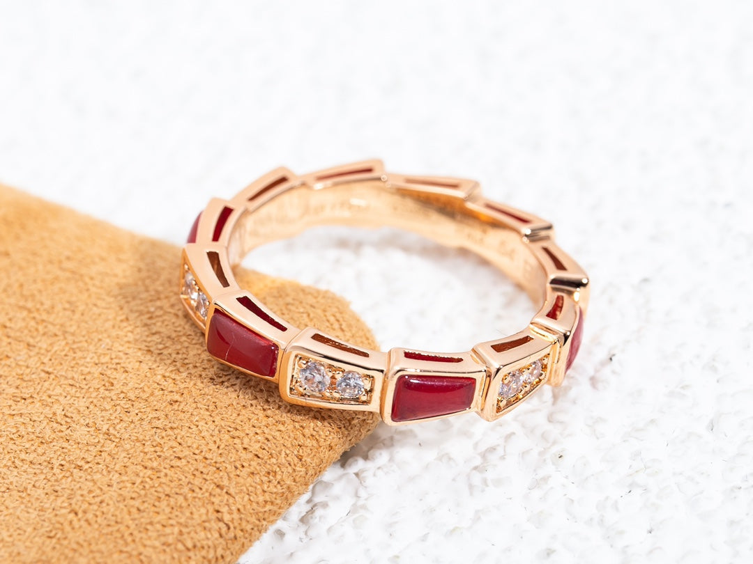 [Aurora]SERPENTI RING PINK GOLD CARNELIAN DIAMOND 3MM