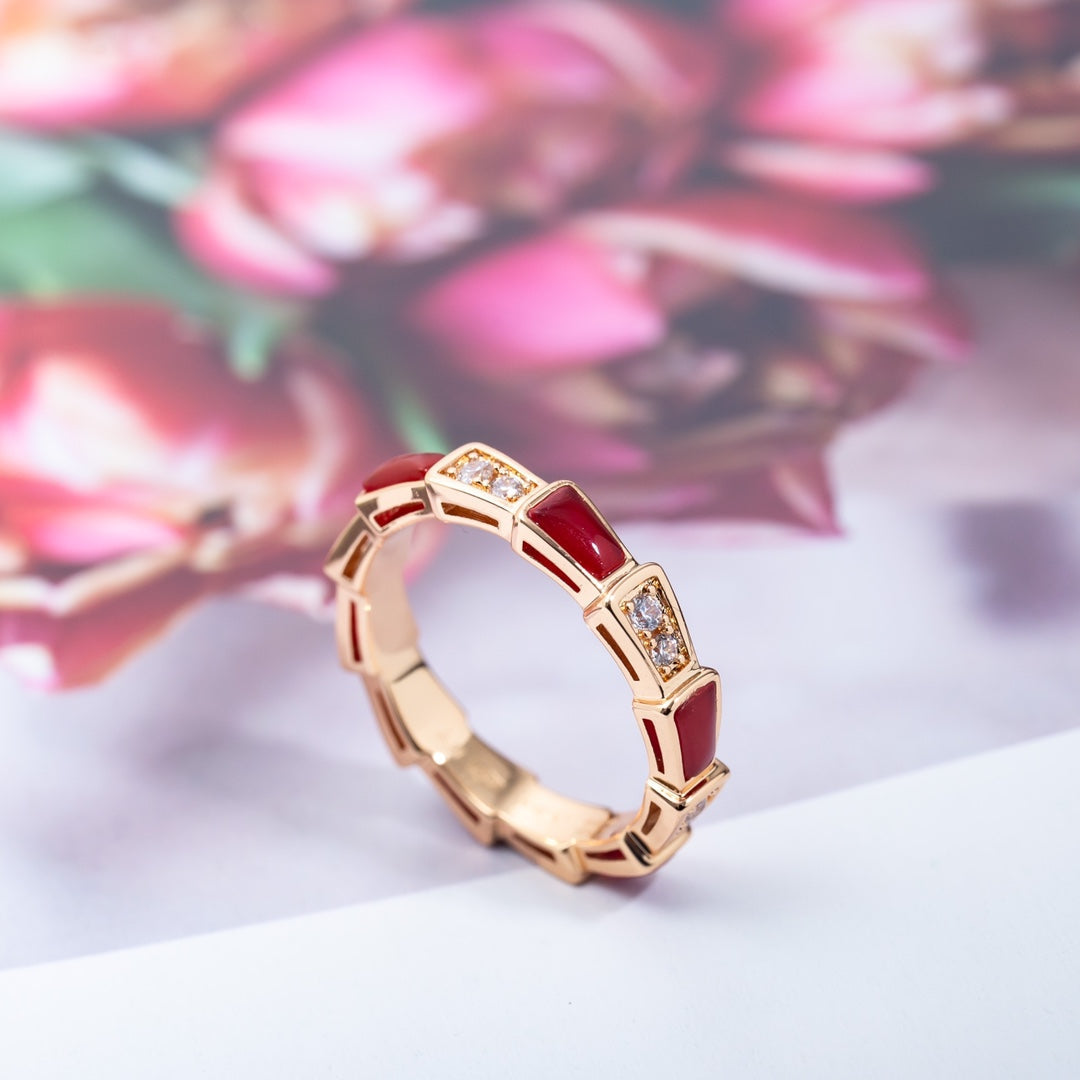 [Aurora]SERPENTI RING PINK GOLD CARNELIAN DIAMOND 3MM