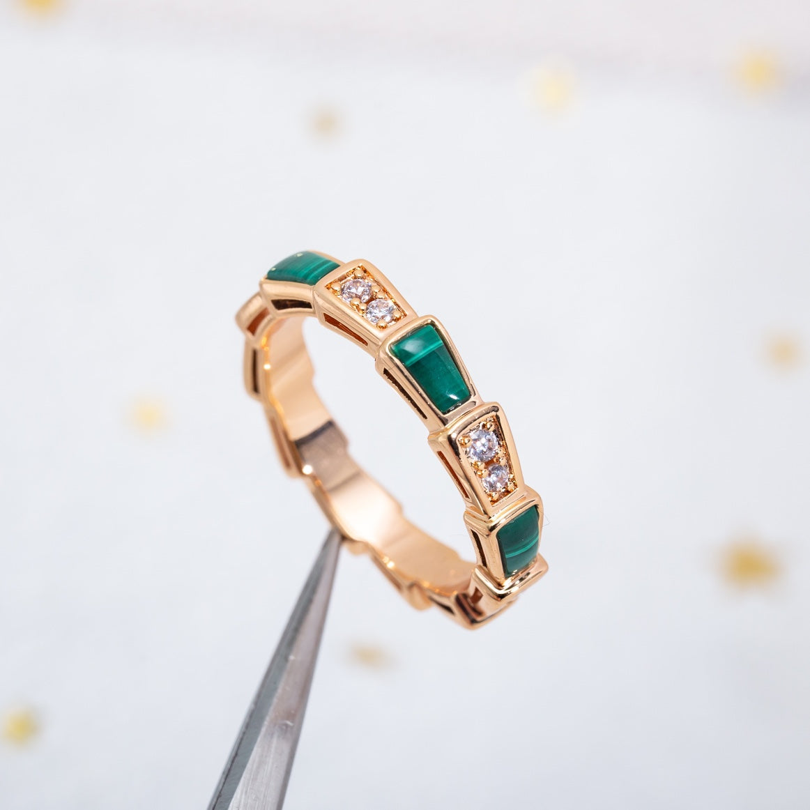 [Aurora]SERPENTI RING PINK GOLD MALACHITE DIAMOND 3MM