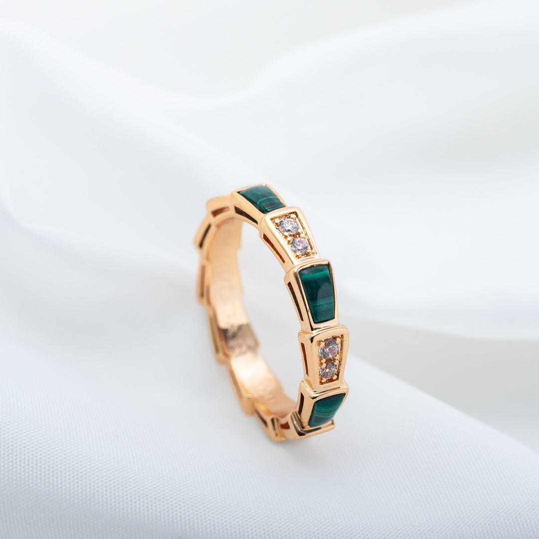 [AURORA]SERPENTI-RING ROSA GOLD MIT MALACHIT-DIAMANT 3 MM