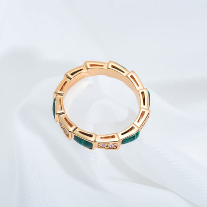 [Aurora]SERPENTI RING PINK GOLD MALACHITE DIAMOND 3MM