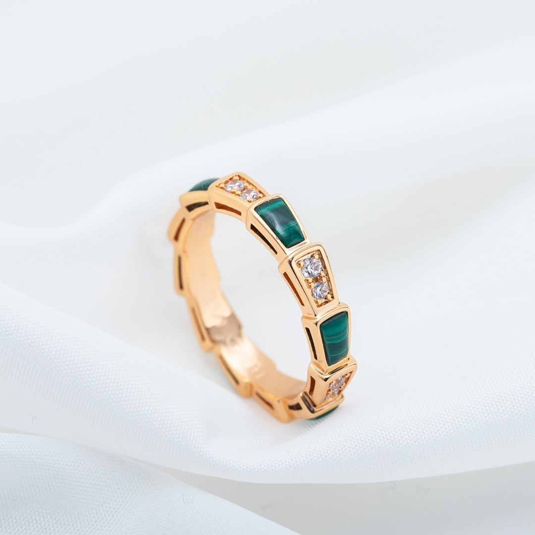 [Aurora]SERPENTI RING PINK GOLD MALACHITE DIAMOND 3MM
