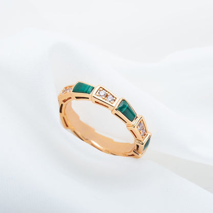 [Aurora]SERPENTI RING PINK GOLD MALACHITE DIAMOND 3MM