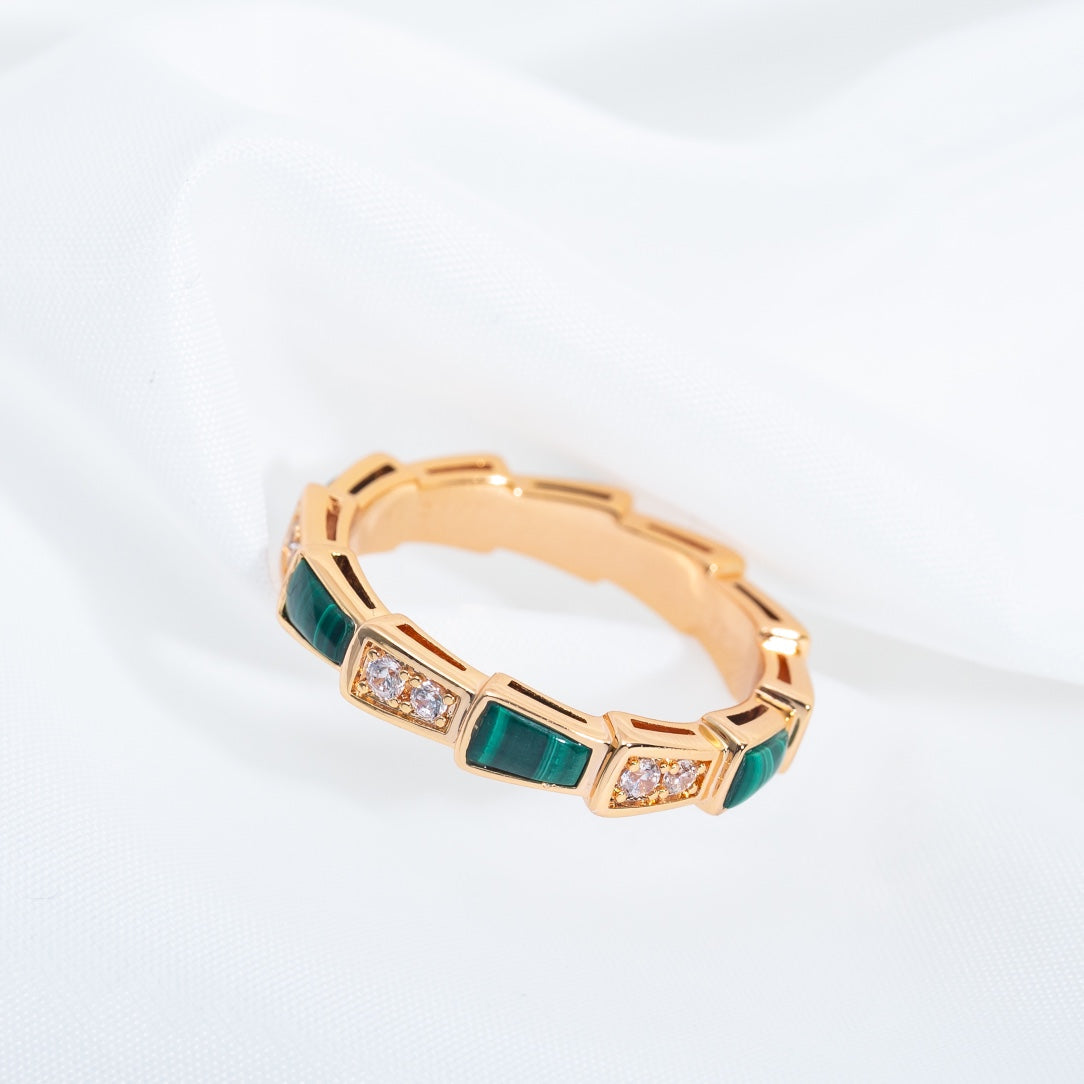 [Aurora]SERPENTI RING PINK GOLD MALACHITE DIAMOND 3MM