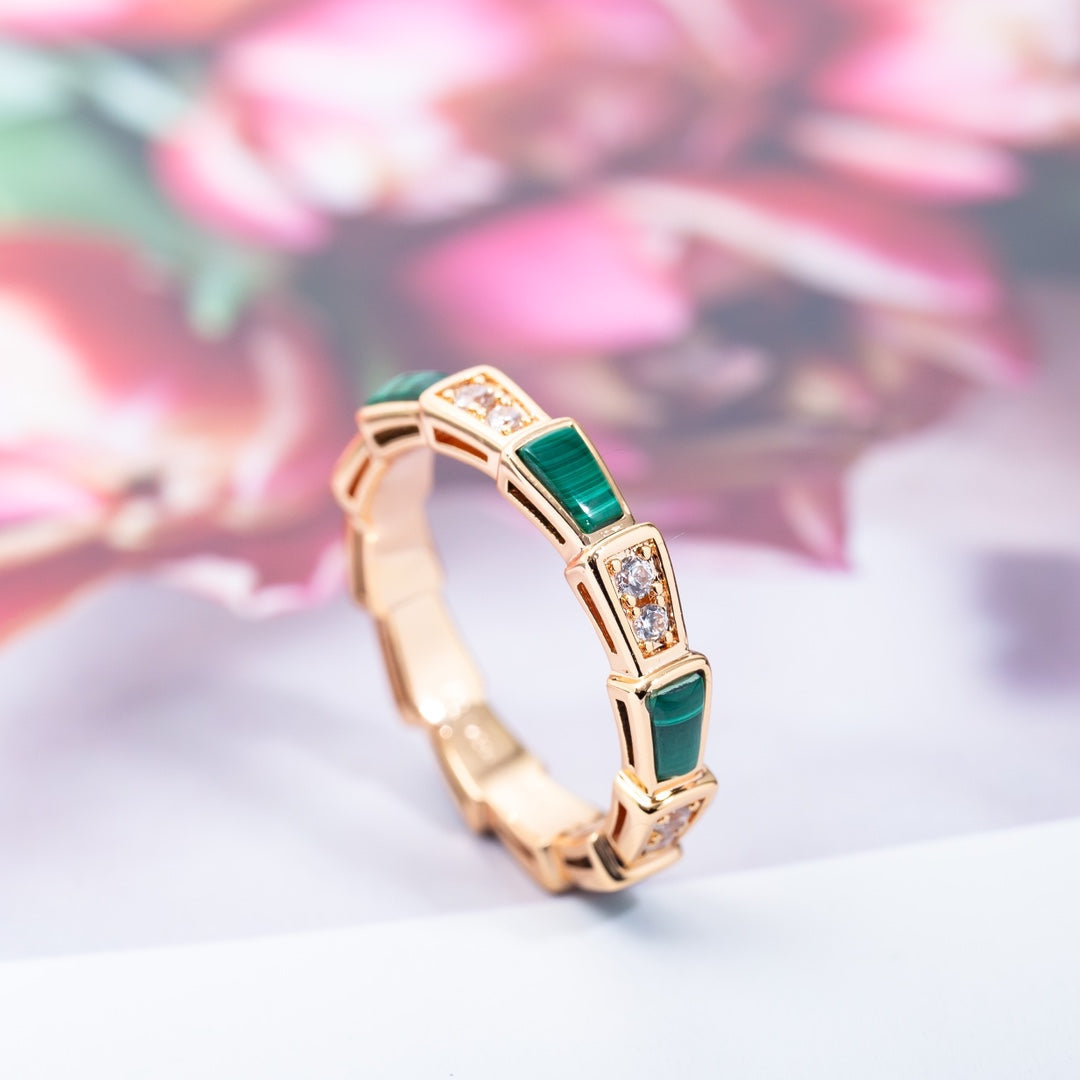 [Aurora]SERPENTI RING PINK GOLD MALACHITE DIAMOND 3MM