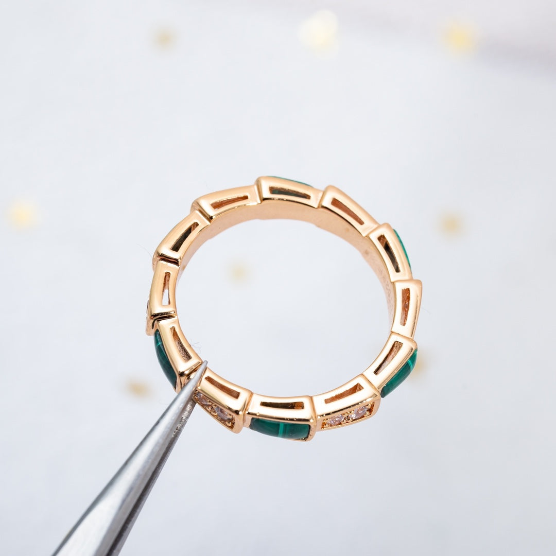 [Aurora]SERPENTI RING PINK GOLD MALACHITE DIAMOND 3MM