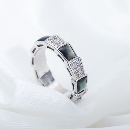 [AURORA]セルペンティリング シルバー ダイヤモンド ブラック モップ 4mm
