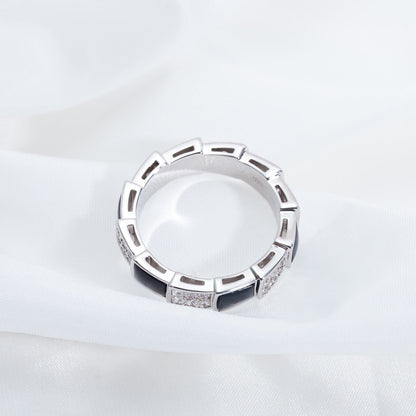 [AURORA]セルペンティリング シルバー ダイヤモンド ブラック モップ 4mm