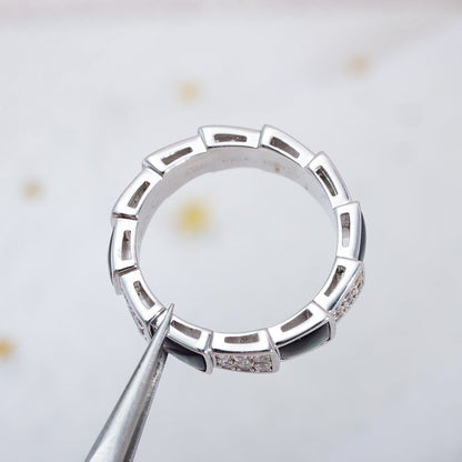 [AURORA]セルペンティリング シルバー ダイヤモンド ブラック モップ 4mm
