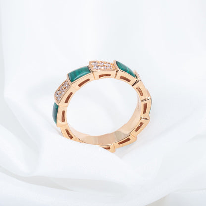 [Aurora]SERPENTI RING PINK GOLD MALACHITE DIAMOND PAVED 4MM