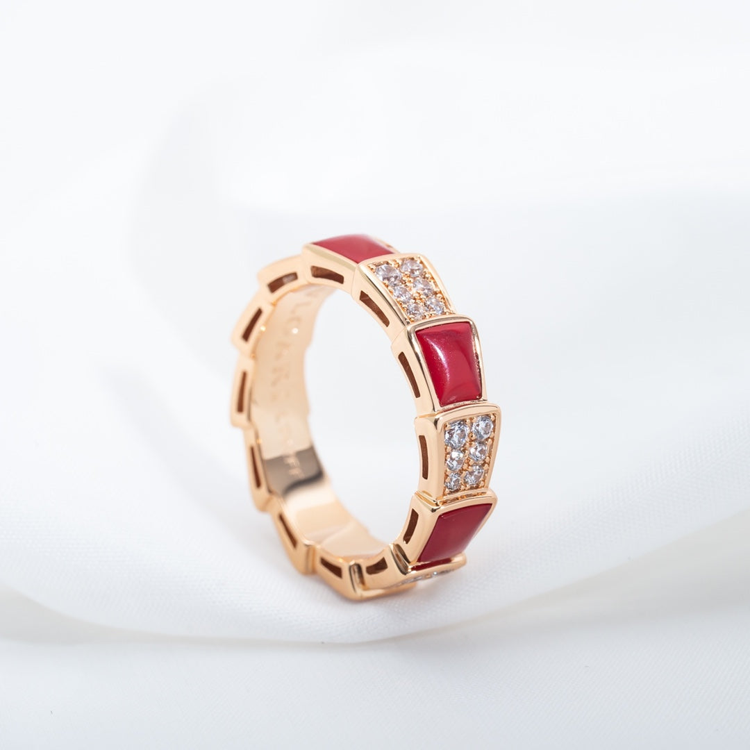 [Aurora]SERPENTI RING PINK GOLD CARNELIAN DIAMOND PAVED 4MM