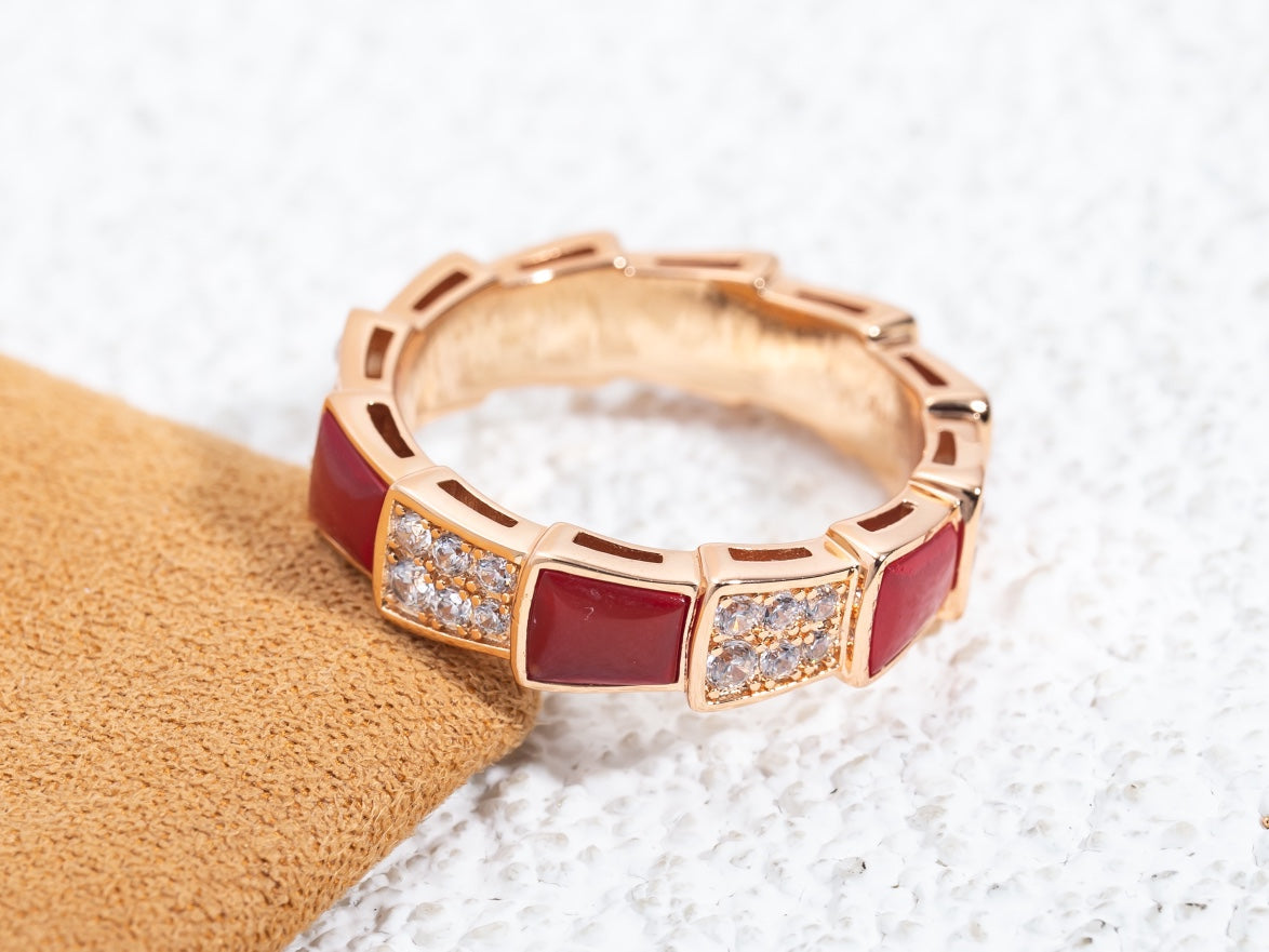 [Aurora]SERPENTI RING PINK GOLD CARNELIAN DIAMOND PAVED 4MM