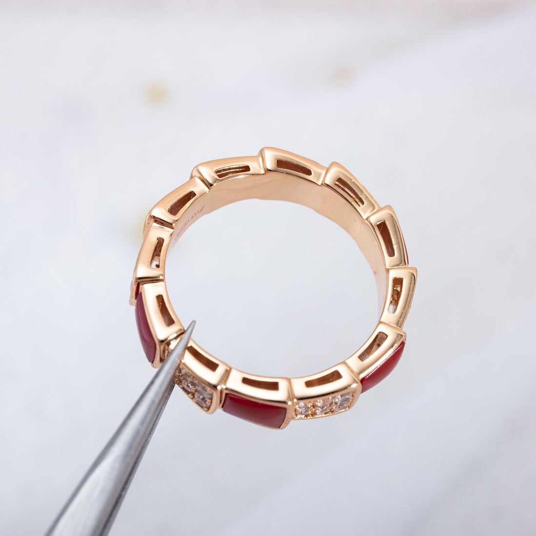[Aurora]SERPENTI RING PINK GOLD CARNELIAN DIAMOND PAVED 4MM