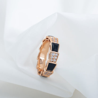 [AURORA]SERPENTI RING ROTGOLD SCHWARZER MOP DIAMANT GEPAART 4MM