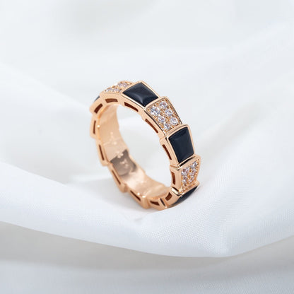 [AURORA]SERPENTI RING ROTGOLD SCHWARZER MOP DIAMANT GEPAART 4MM